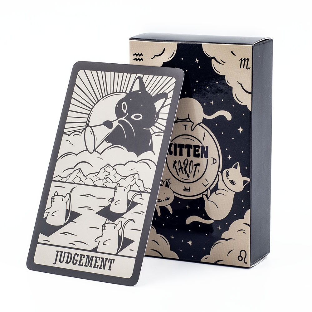 Tarot Deck With Guidebook - Kätzchen-Tarot-Deck, 78-teilig, niedlich, schwarz und weiß,