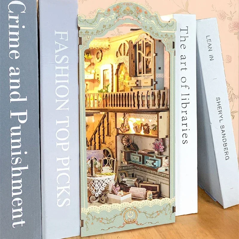 Diy Wooden Book Nook Kit Shelf Insert - DIY Holz Pastoral Tagebuch Buchstützen Buch