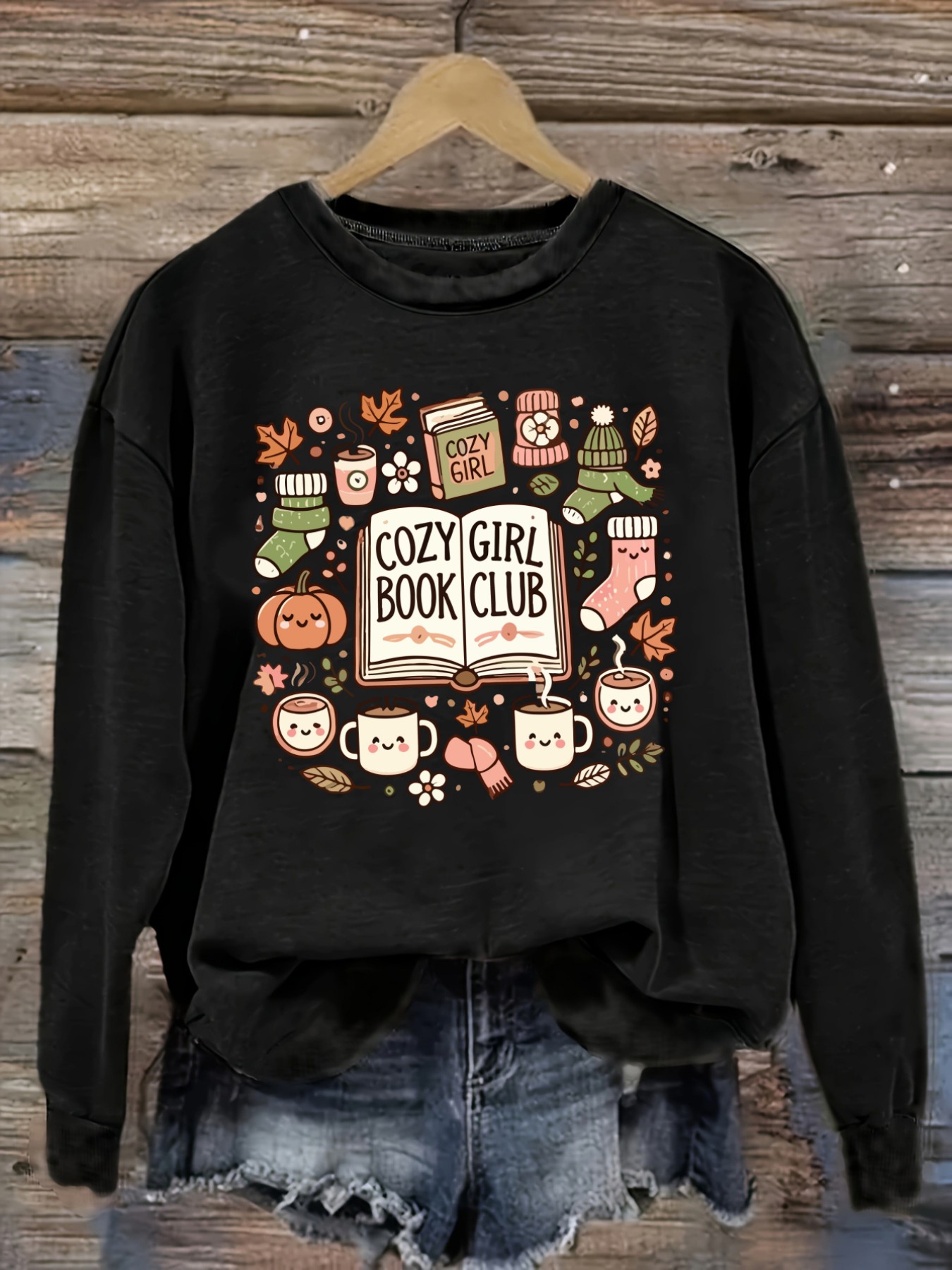 Books - Damen-Freizeit-T-Shirt mit langen Ärmeln und Rundhalsausschnitt,