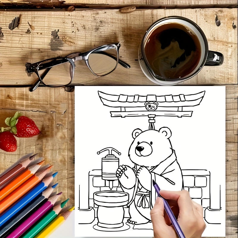 28-seitiger süßer Bär in Japan – Adult Coloring Book Stress Relief Bewertung und Preis