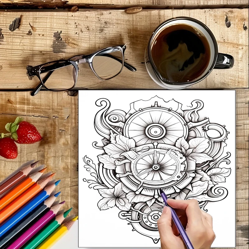 Malbuch „Steampunk-Blumen“ für – Adult Coloring Book Stress Relief Bewertung und Preis
